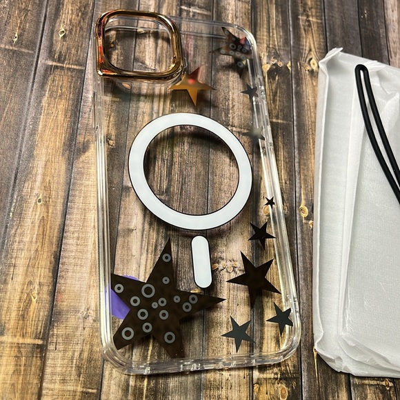 5for$10 Clear iPhone 14 Plus Phone Case Silver Star MagSafe & 2 Glass Protector - Picture 2 of 4